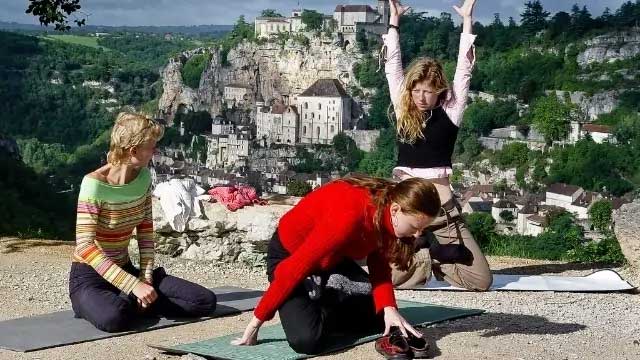 Female devotees during a “spiritual trekking” in Rocamadour, France
