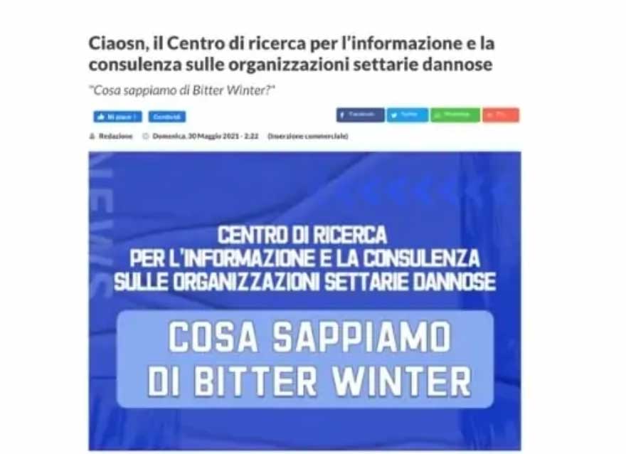 The false text attributed to the Belgian federal center CIAOSN published in Italy
