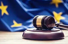judge's gavel with European flag